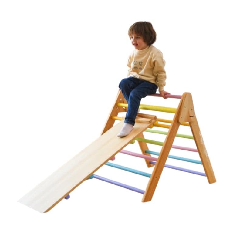 Avenlur Olive Pikler Triangle Ladder and Climber Slide Large Colored Bars