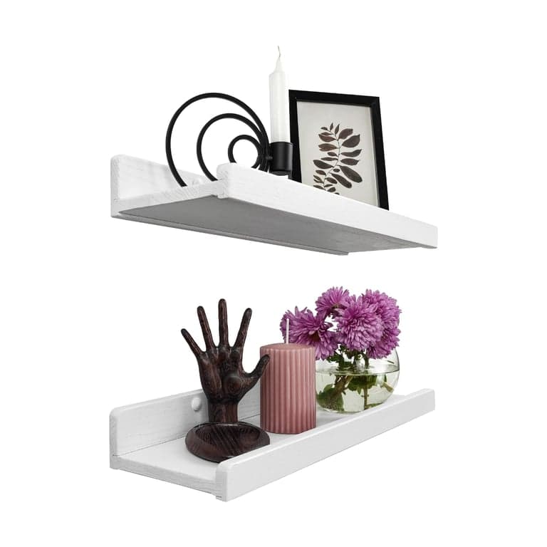 Wood Wedge Floating Shelves for Wall White 16 Inches Set of 2