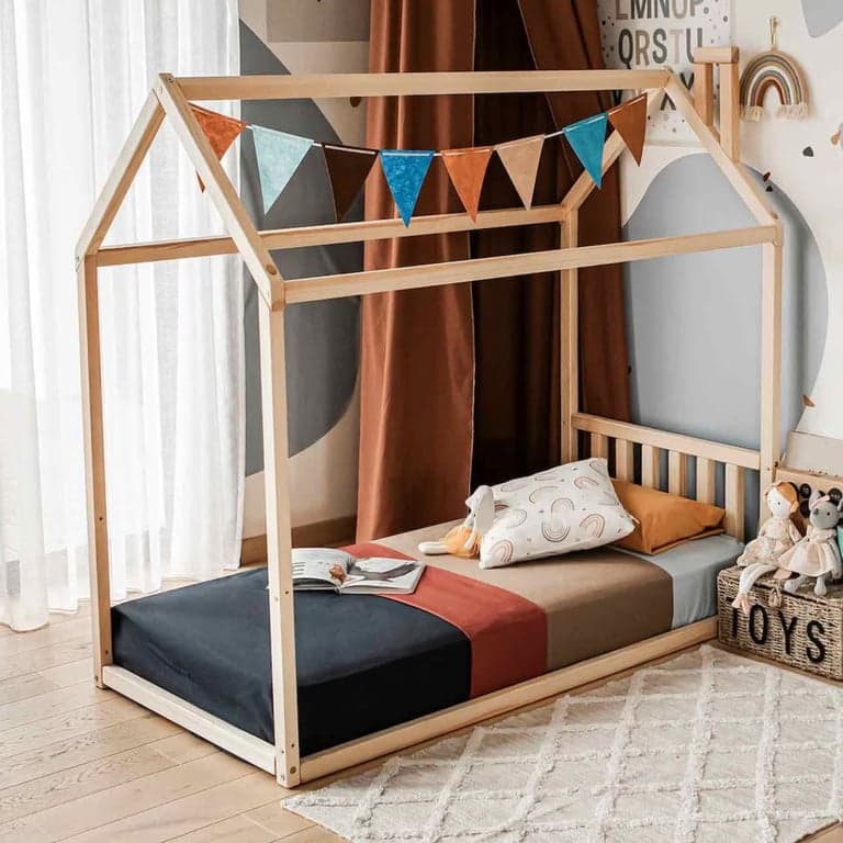 Sweet Home From Wood House Floor Bed With Headboard Queen Pine Wood