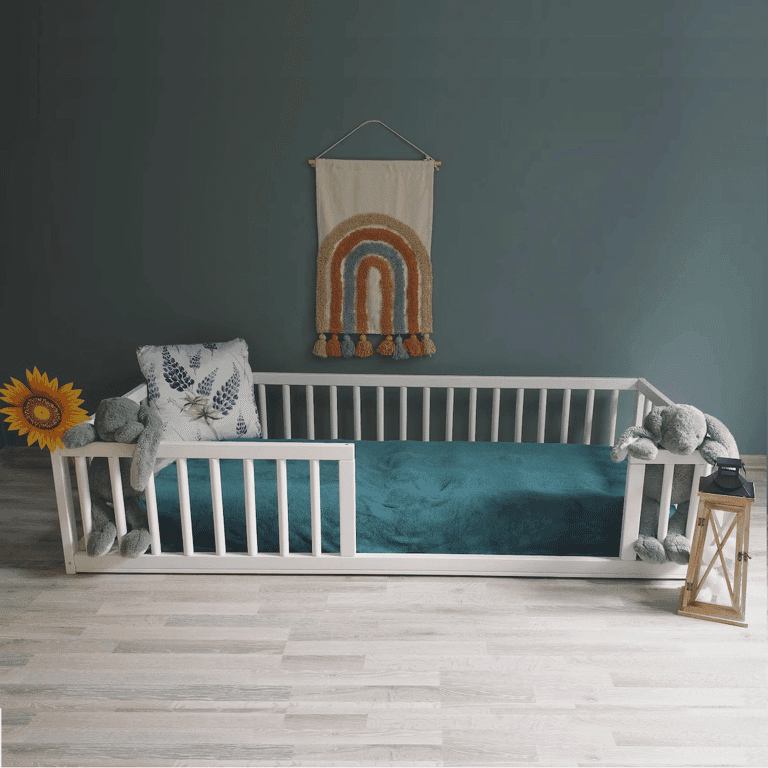 Eco Kids Universe Floor Bed with Round Rails White Twin Size