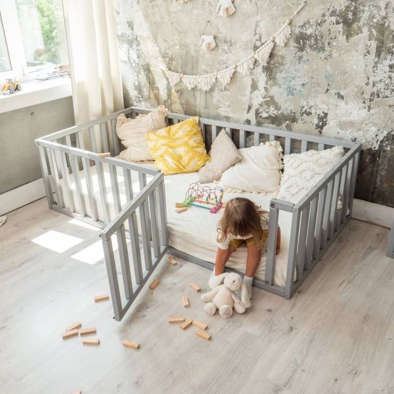 BusyWood Floor Bed Playpen Full Size Gray