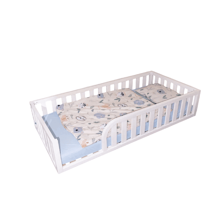 MandreleKids Lit au Sol Blanc avec Coins Extérieurs Carrés Taille Complète