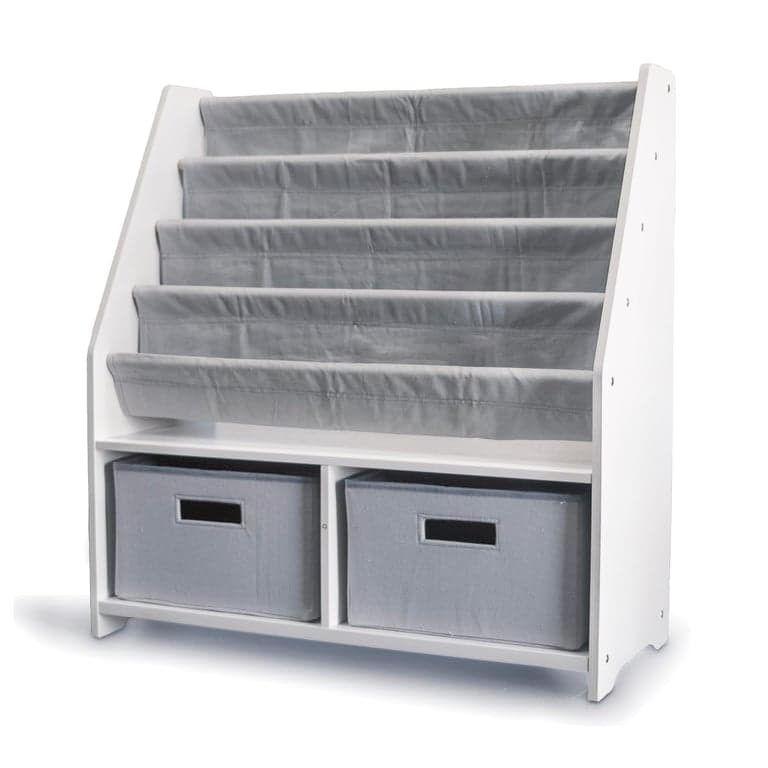 WonkaWoo White Shelf With 2 Gray Storage Bin Boxes and Fabric Slings