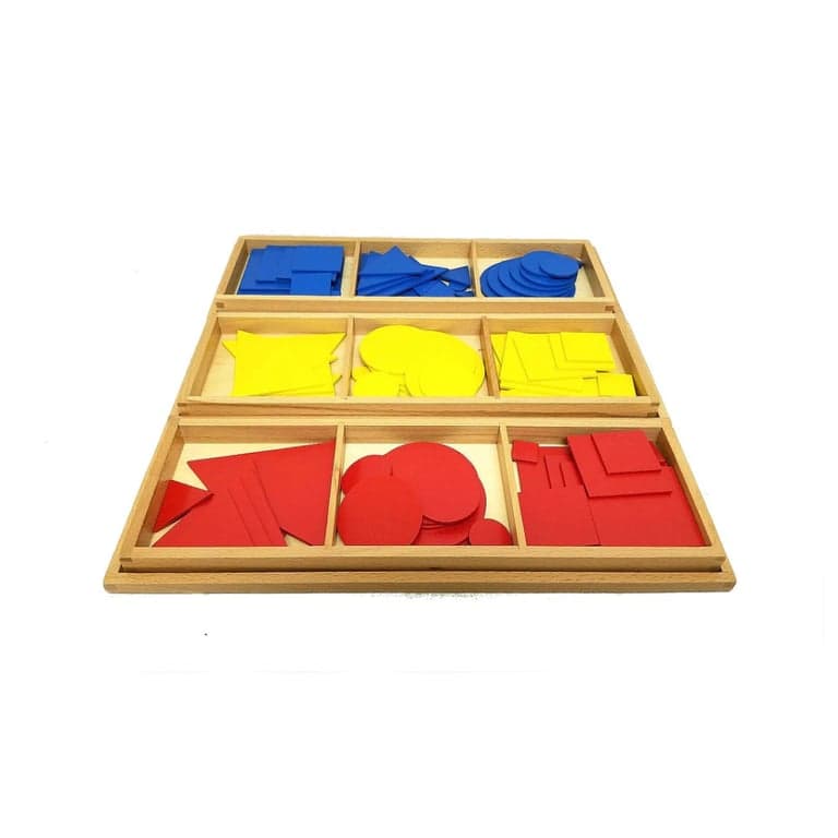 Pink Montessori Circles, Squares and Triangles in Wood