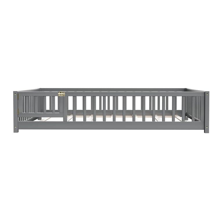 i-POOK Double Floor Bed With Rails and Slats Grey