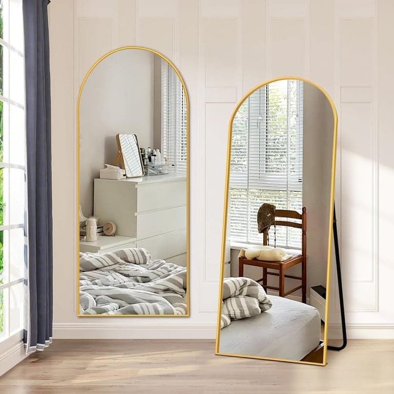 NicBex Arched Full Length Mirror With Stand 57 x 20 Inches Gold
