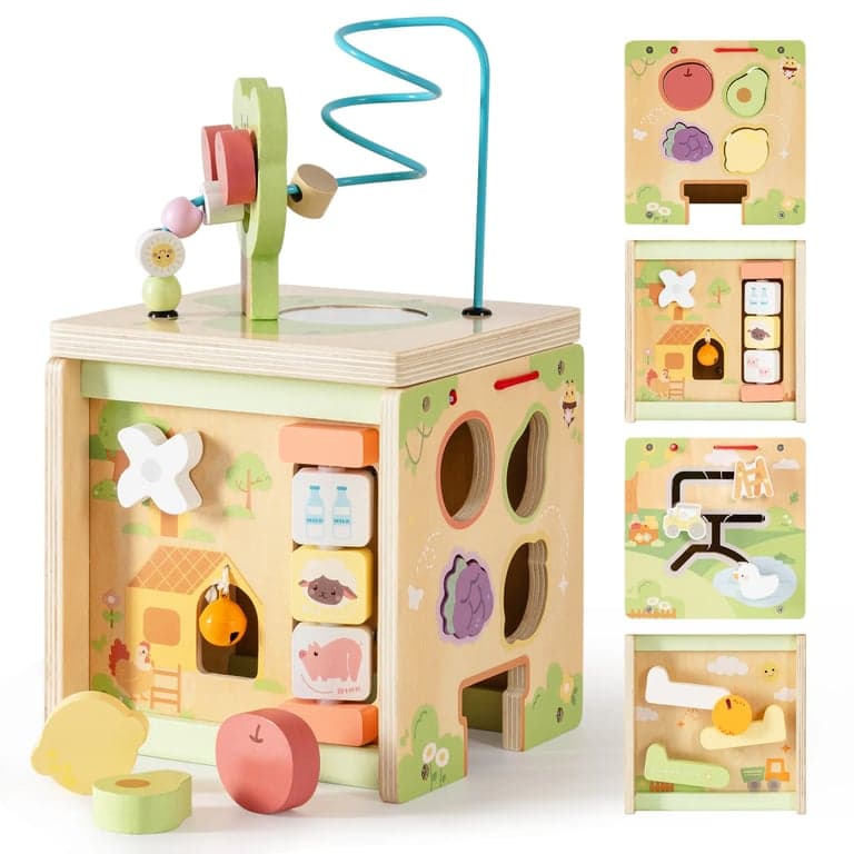 ROBUD Wooden Activity Cube Little Bear Orchard