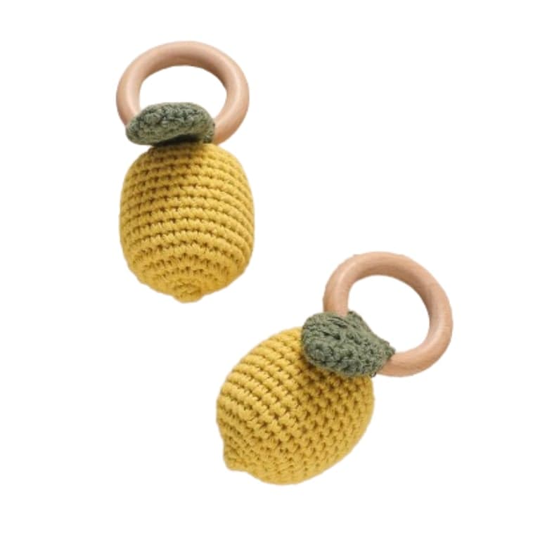Wooden Teether Crochet Lemon Ring Rattle