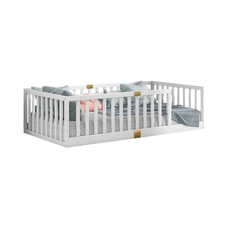 Sapphome Twin Solid Wood Floor Bed With Rails White