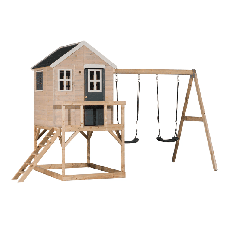 Wendi Toys My Lodge Ensemble de Balançoire avec Plateforme et Double Balançoire Gris