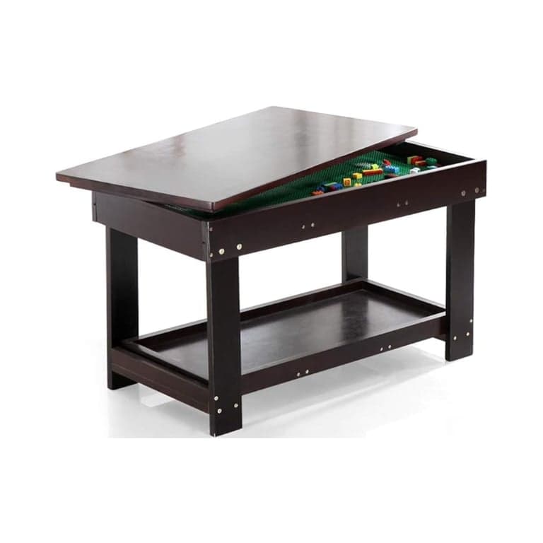 YouHi Kids Activity Table With Board for Bricks Activity Play Table Dark Brown