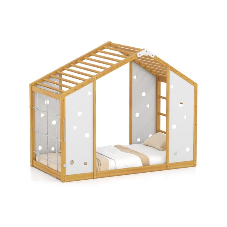 Costway Twin Size 2-in-1 Floor Bed With Monkey Bar
