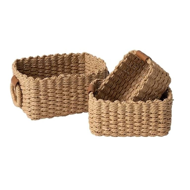 La Jolie Muse Storage Basket Wicker Baskets Set of 3 Small Desert