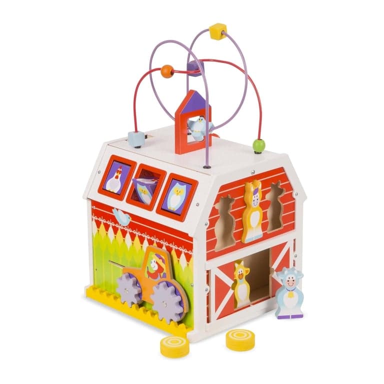 Melissa & Doug First Play Slide, Sort & Roll Wooden Activity Barn With Bead Maze