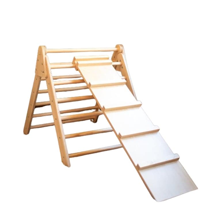 Avenlur 3 in 1 Foldable Triangle Climber Ladder With Slide Large Natural