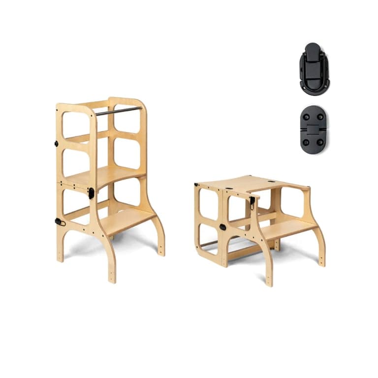Ette Tete STEP'n'SIT® Tour Table d'Apprentissage Convertible 2-en-1 en Bois avec Serrures à Fermoir Noires