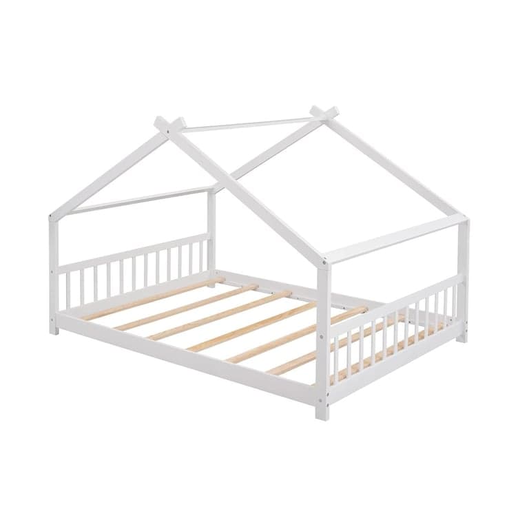 Bellemave Full Size Floor Bed House With Headboard and Footboard White