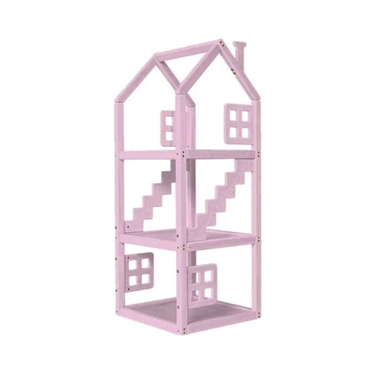 BusyWood Wooden House Shelf With Windows Pink