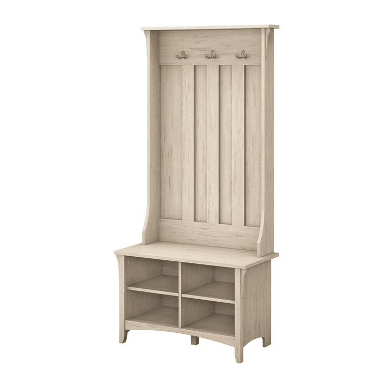 Bush Furniture Salinas Entryway Hall Tree With Shoe Bench White