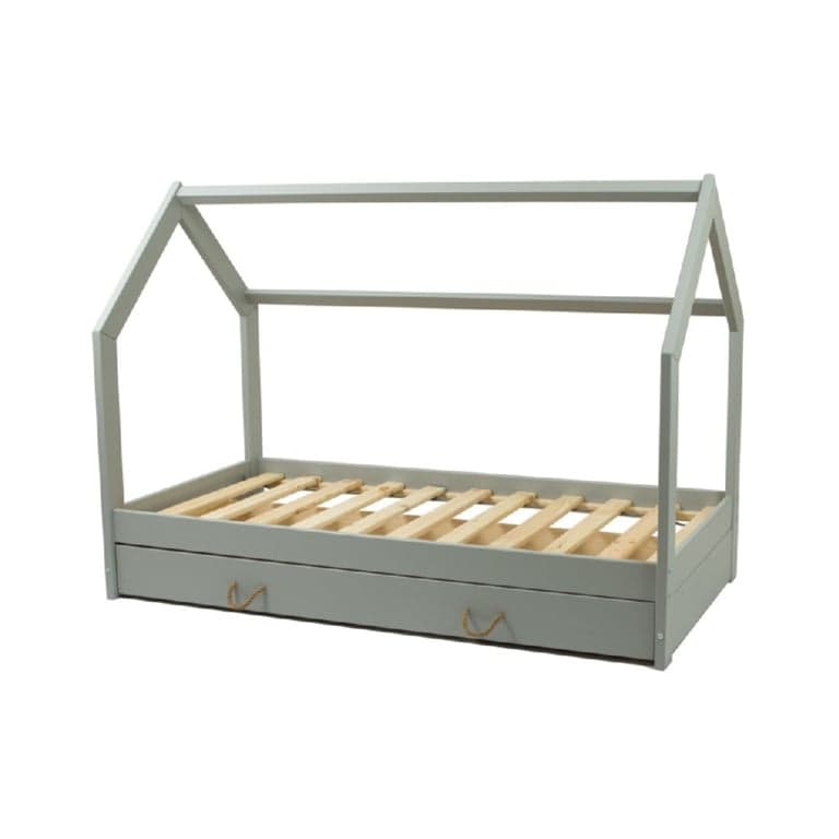 Merly Lit au Sol avec Rangement Gris Taille Enfant 160 x 80 cm