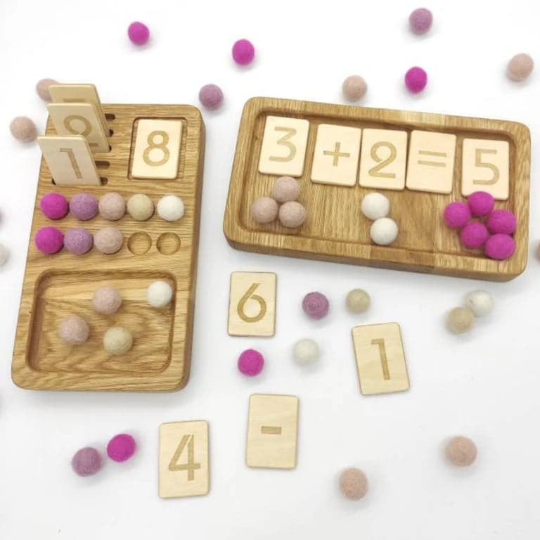 THREEWOOD Math Board With Numbers Reversible Cards 1-10 Board+2 Sets