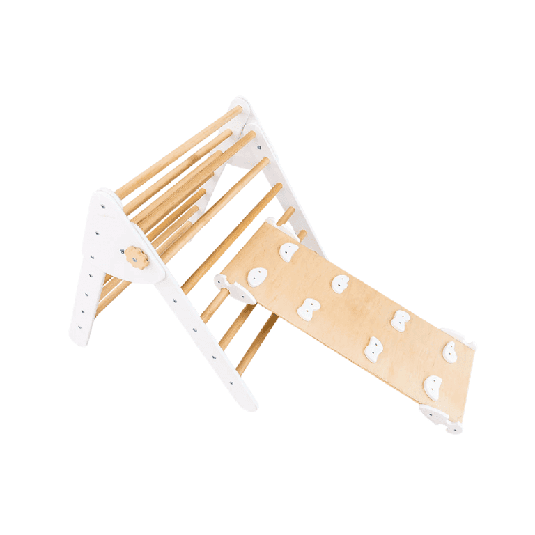 Wood and Hearts Cadre Triangulaire d'Escalade Grand avec Rampe Blanc et Naturel