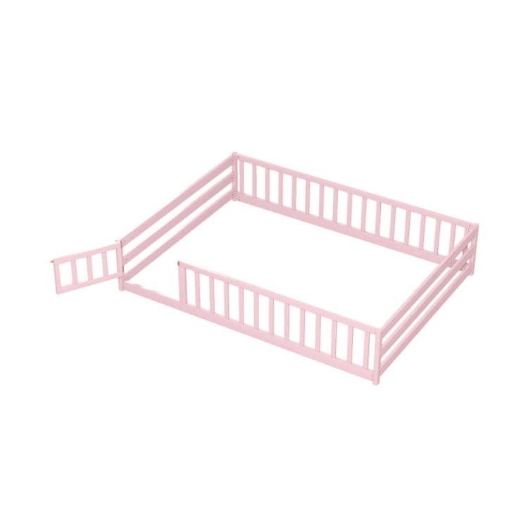 Costway Full Size Floor Bed With Rails Pink