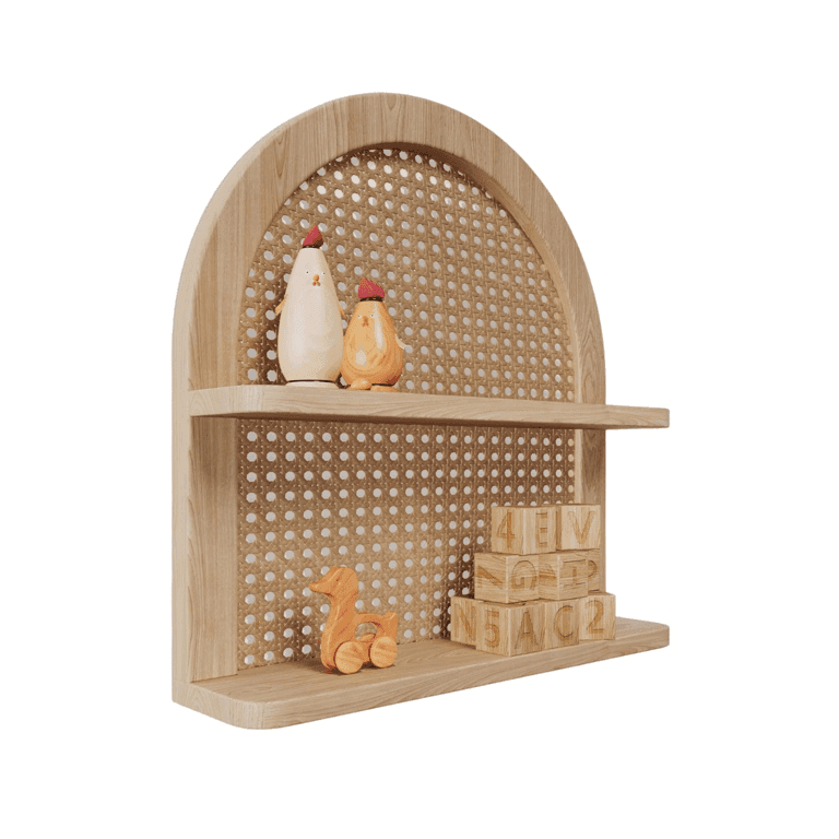 Ecowillon 2-Tier Fan-Shaped Rattan Wall Shelf
