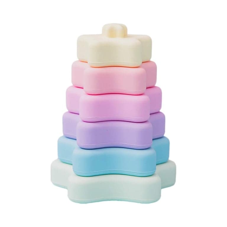 Promise Babe Silicone Stacking Rings Teething Toy With Star Shape Pink