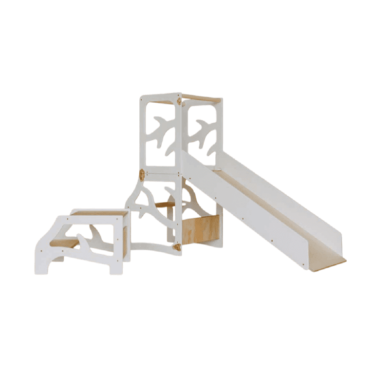 Weco Tour de Cuisine 4 en 1 design arbre avec toboggan et tabouret Blanc