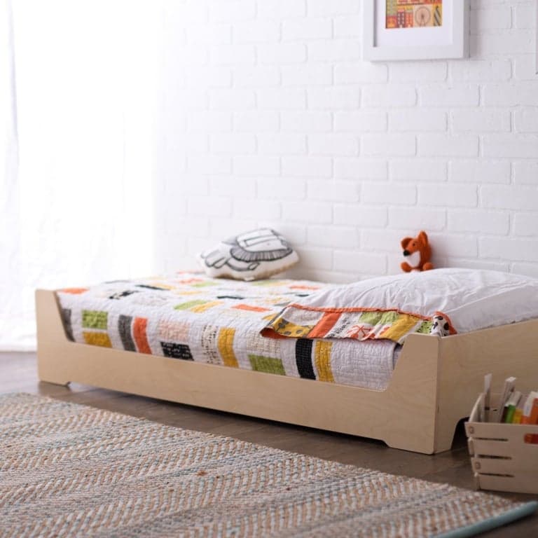 Sprout Kids Montessori Birch Floor Bed Twin With Slats 1 Low Side 1 High Side