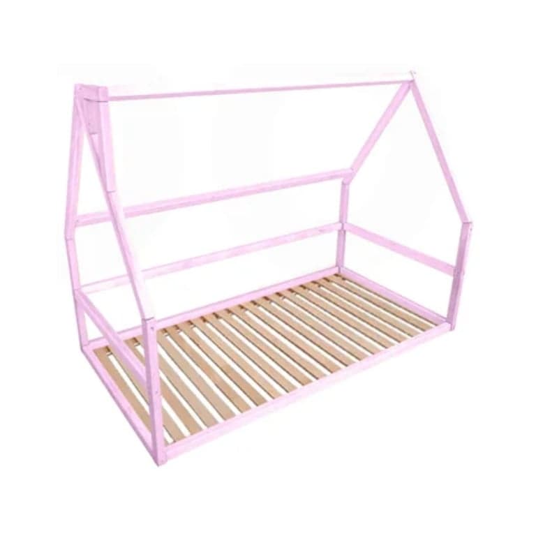 BusyWood House Floor Bed With Slats Model 1 Pink Full