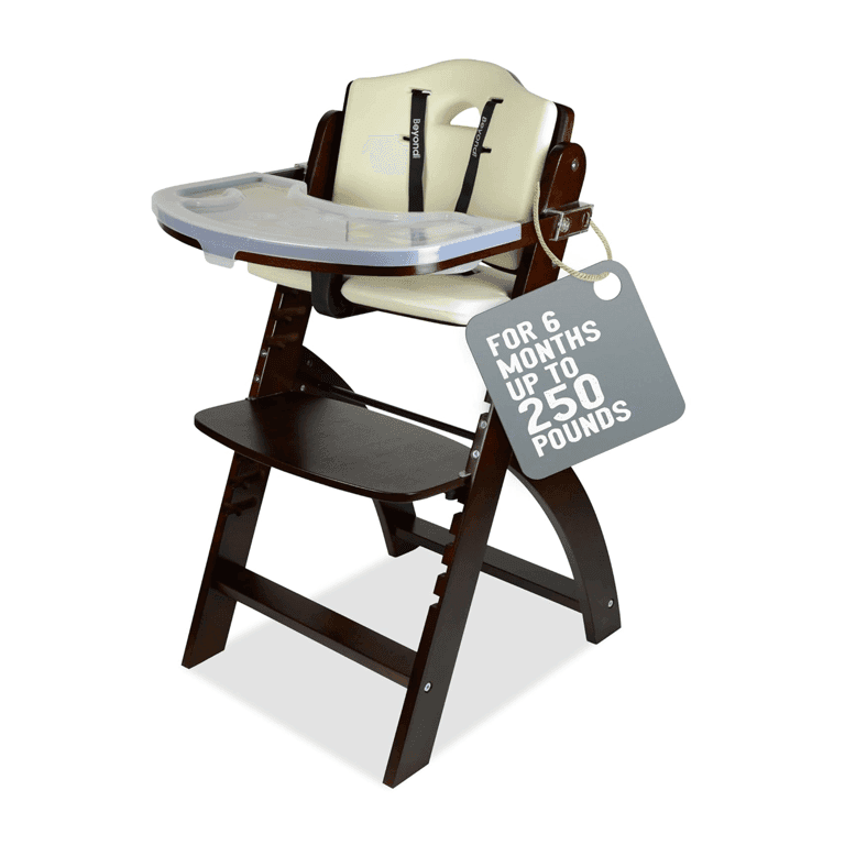 Abiie Beyond Junior Convertible Wooden High Chair Mahogany Wood Cream Cushion