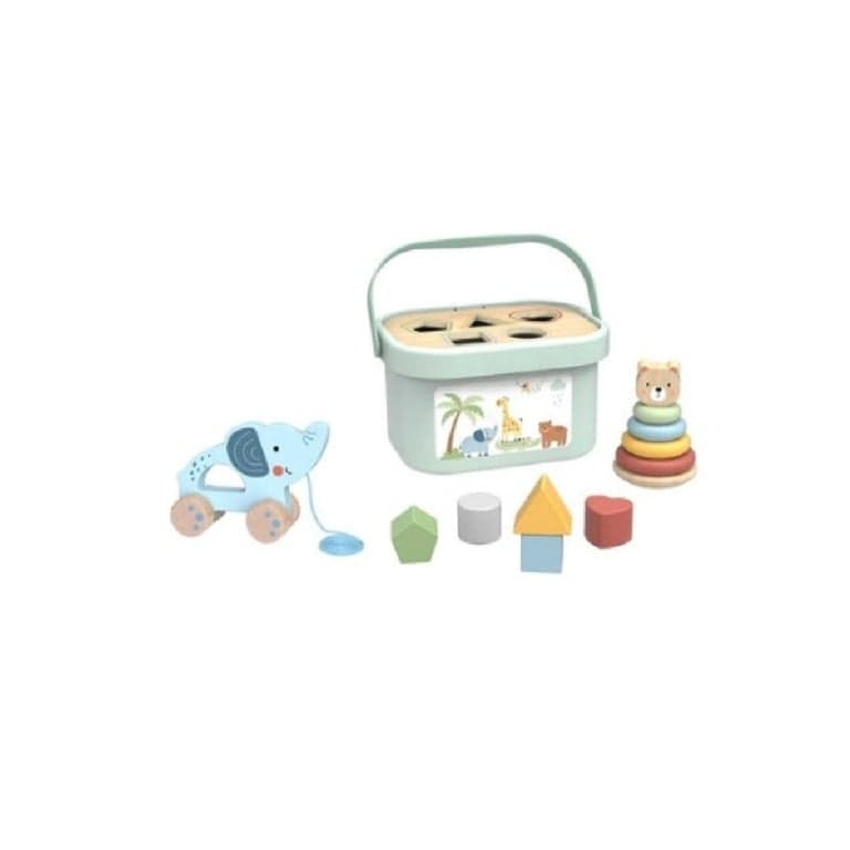 Woopie Green Coffret Cadeau Empileur d'Anneaux avec Trieur de Formes et Jouet à Tirer
