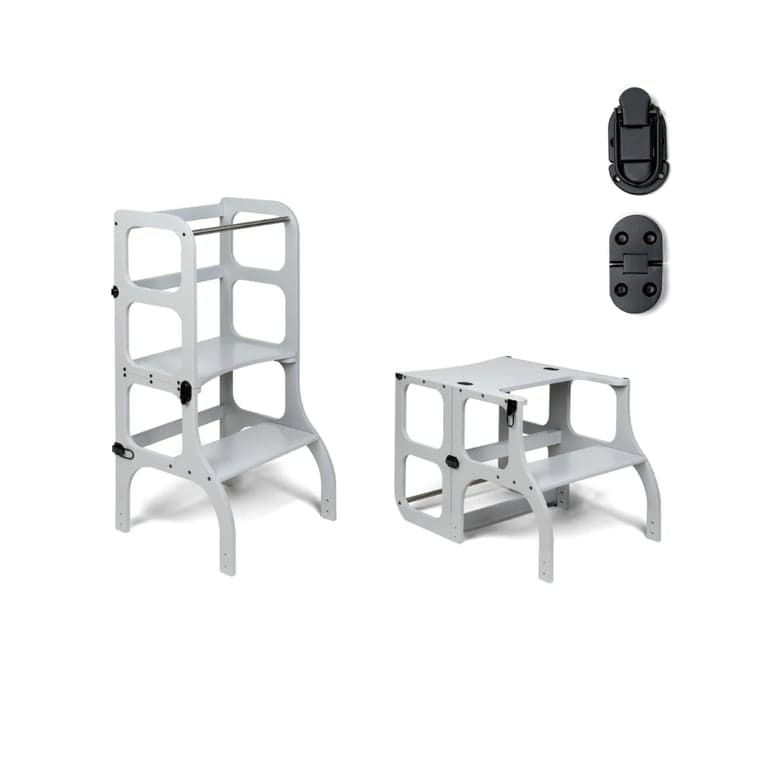 Ette Tete STEP'n'SIT® Table-tour d'aide convertible 2-en-1 Gris avec verrous à clip noirs