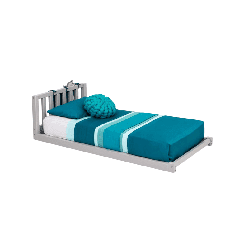 Sweet HOME From Wood Twin Floor Bed With Headboard Gray
