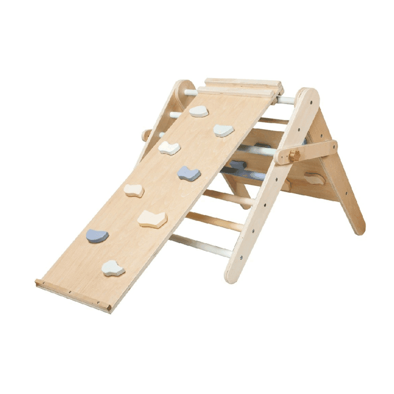 Elis Design Triangle Pikler avec Mur d'Escalade et Tableau d'Activités Pastel
