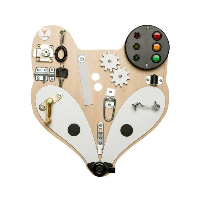 Foxy Family Tableau d'Activités en Bois Tête de Renard Beige