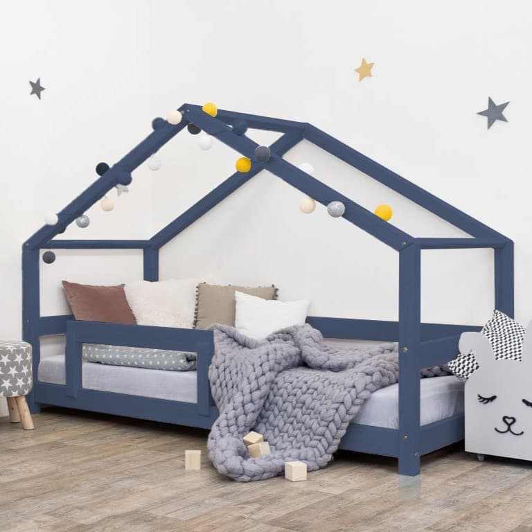 Benlemi House Bed Lucky With Firm Bed Guard Navy Blue 75 x 35