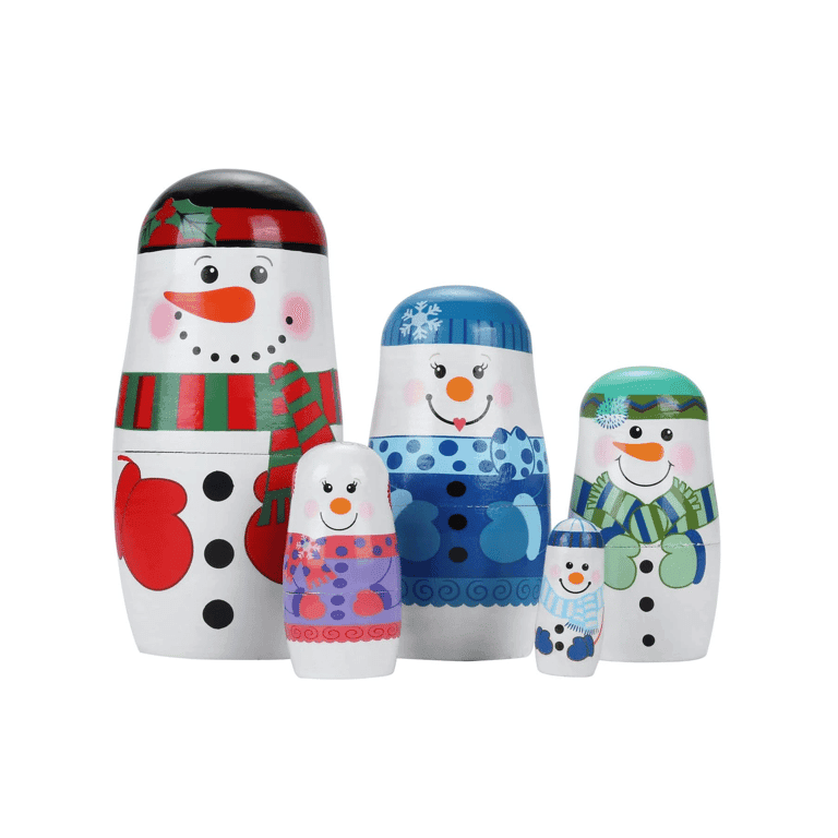 Yoption 5 Pieces Handmade Wooden Nesting Dolls Snowman