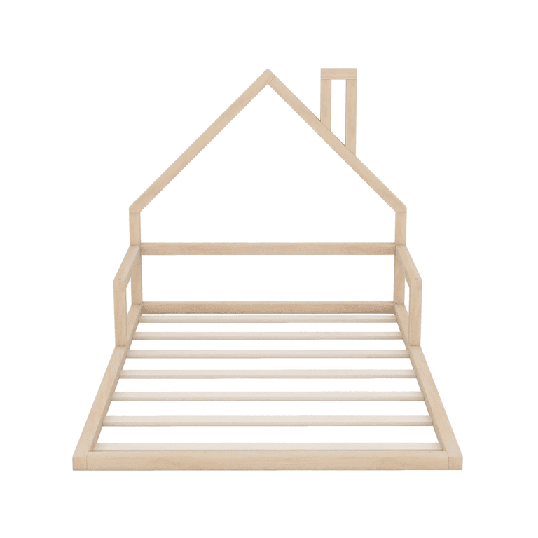 Harper & Bright Designs Full Size Floor Bed With Headboard Natural