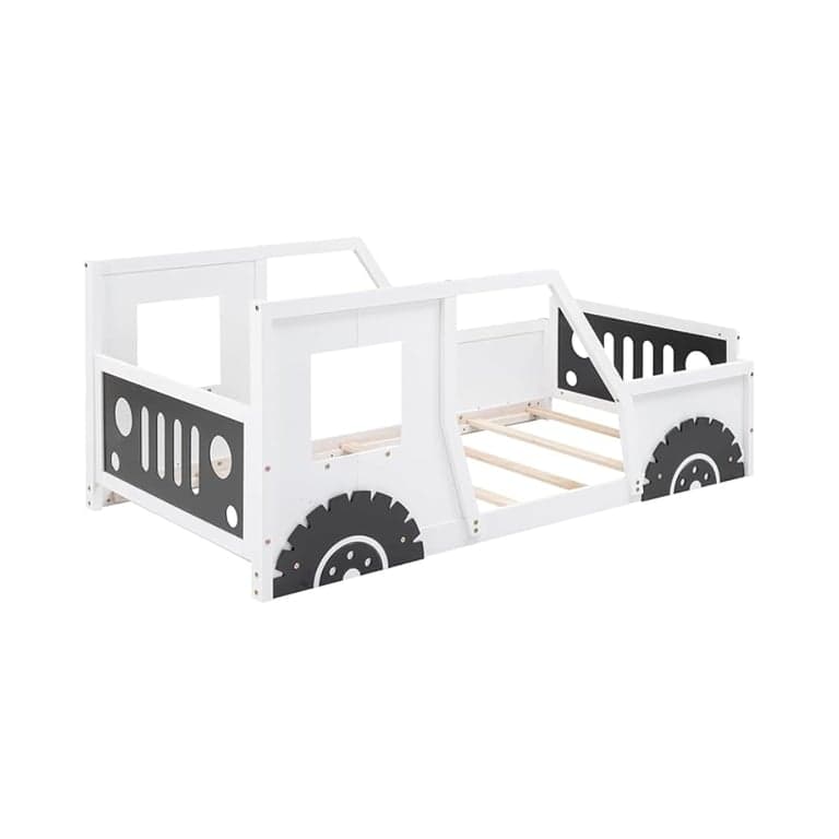 Harper & Bright Designs Car-Shaped Platform Bed With Wheels Twin White