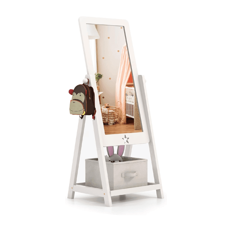 HONEY JOY Full Length Standing Mirror With Storage White