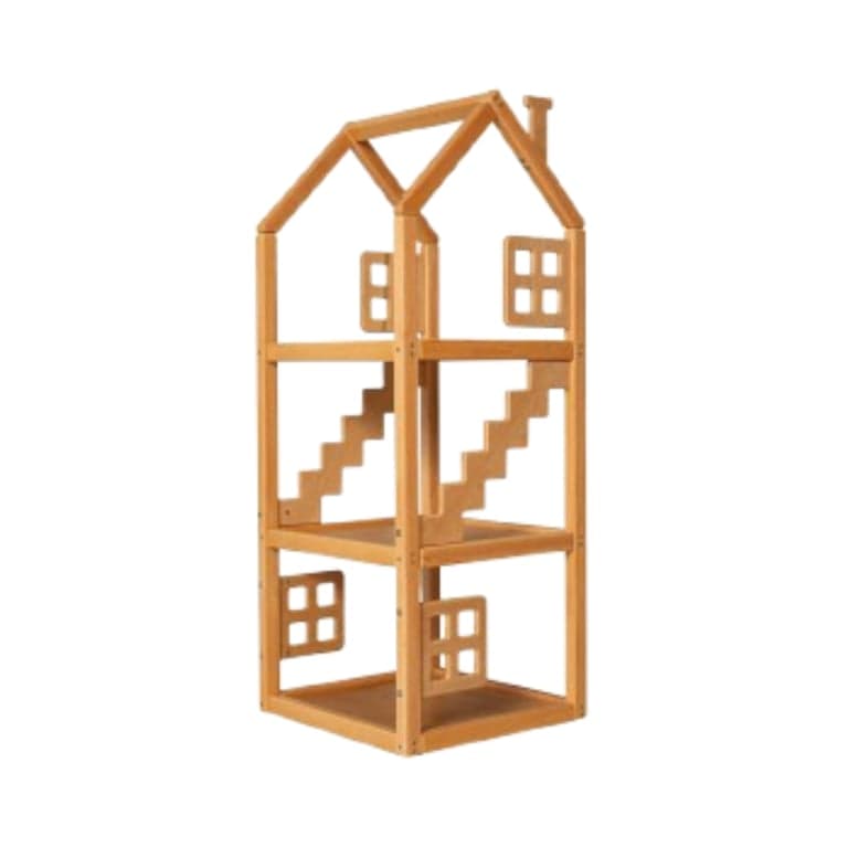 BusyWood Wooden House Shelf With Windows Natural