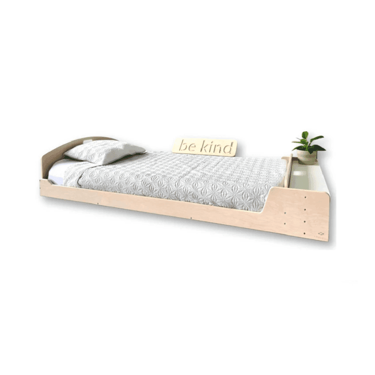 Sapiens Child Cherry Floor Bed With Shelves Birch Twin
