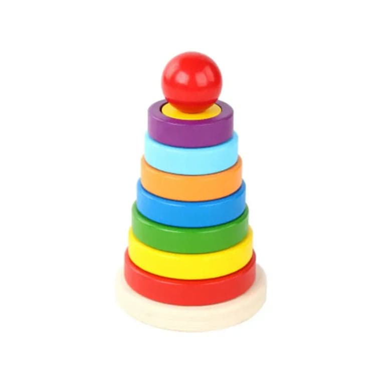 Seaside-Montessori Wooden Rainbow Tower Double Stacked Circular