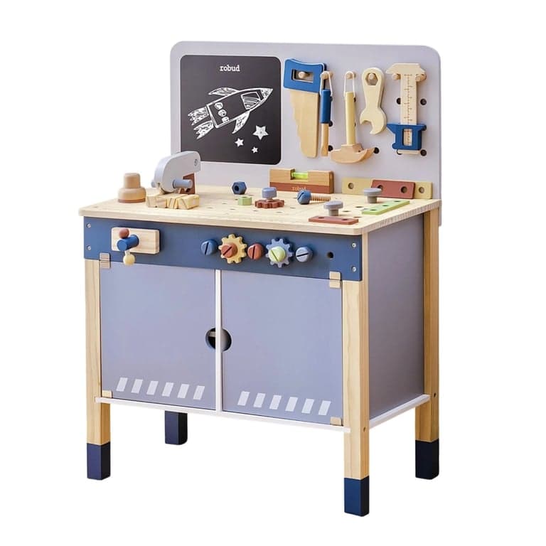 ROBUD Établi de jouet en bois bleu brumeux