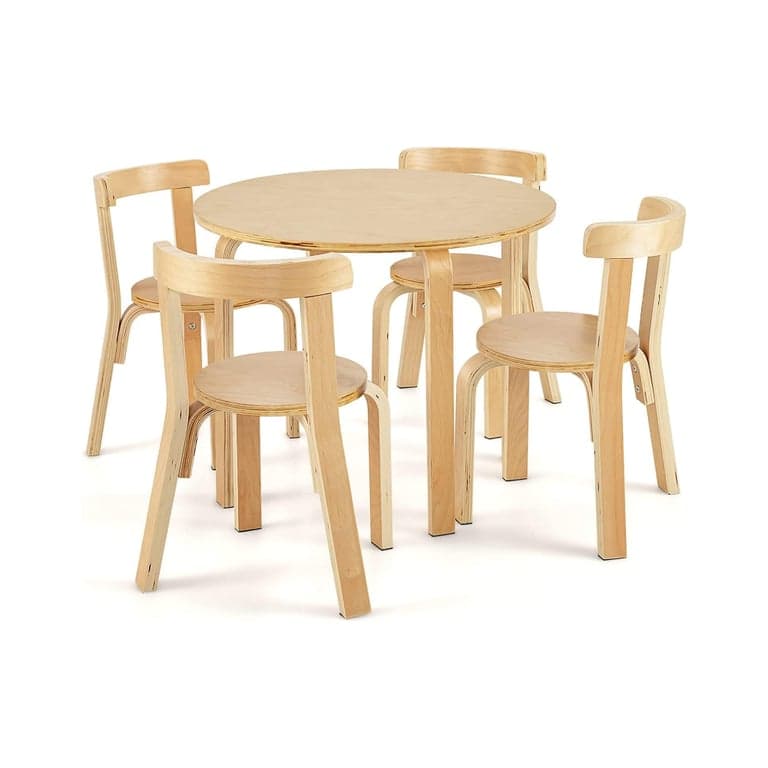 HONEY JOY Round Table and 4 Chairs Set Natural
