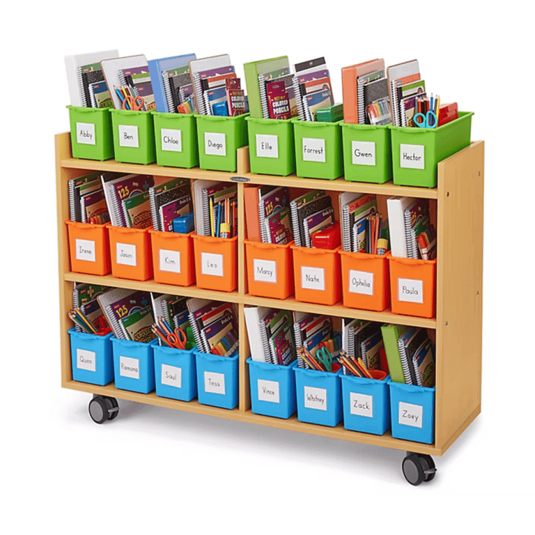 Lakeshore Learning Flex-Space Mobile Storage Bin Shelf for 24 Students Modern Maple
