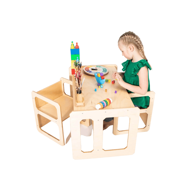 Montessori House Bed Weaning Table and 2 Chairs Set Lacquered